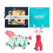 【彌月禮盒】La Millou 豆豆小豬枕+豆豆安撫兔23CM(多款可選)-附禮盒包裝+送禮提袋
